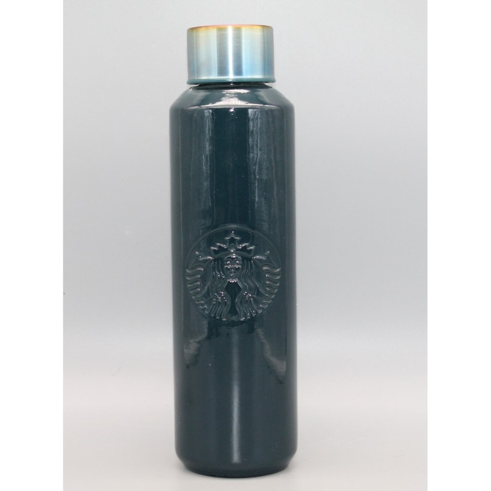 Starbucks Recycled Glass Dark Blue Water Bottle Iridescent Lid 22oz Spain